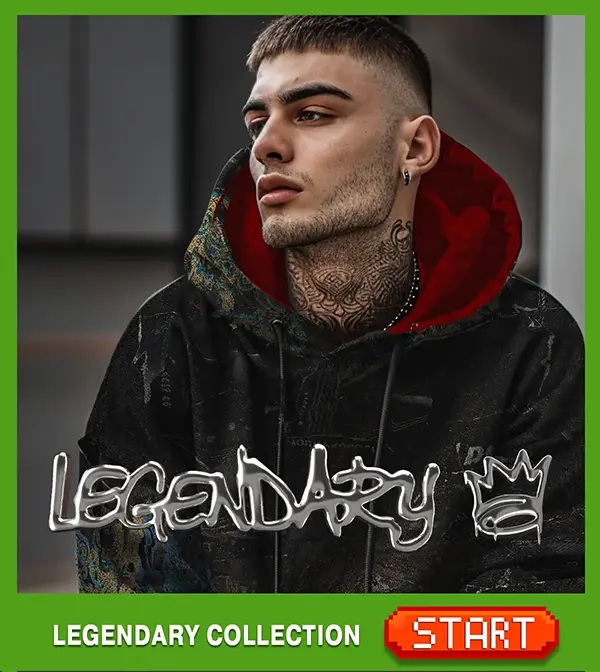 Stylish Gamer in LEGENDARY Collection Hoodie banner - Click START to Shop the Latest in Streetwear Gaming Fashion.